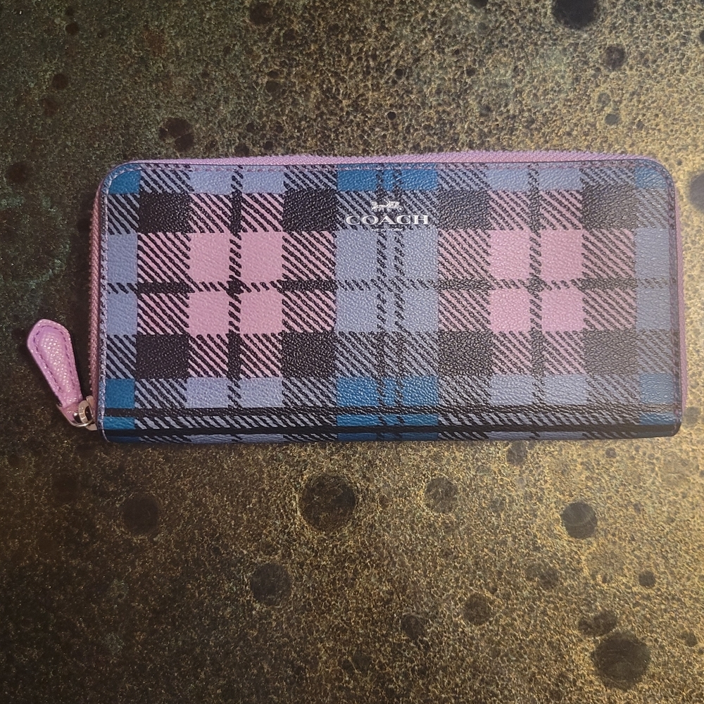 Coach Accordion Zip Wild Plaid Print Wallet Coated Canvas F23455 - Picture 15 of 16